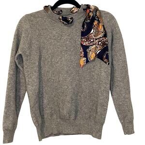 Soft Thick Heather Grey Sweater with Woven Scarf